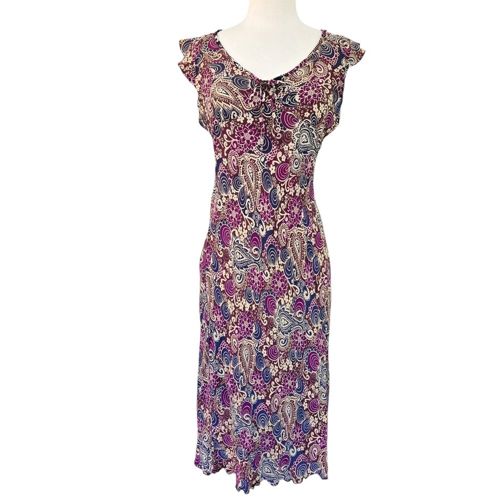 Vintage Whimsy Grunge Bias Cut Flutter Sleeve Midi Dress Size Medium